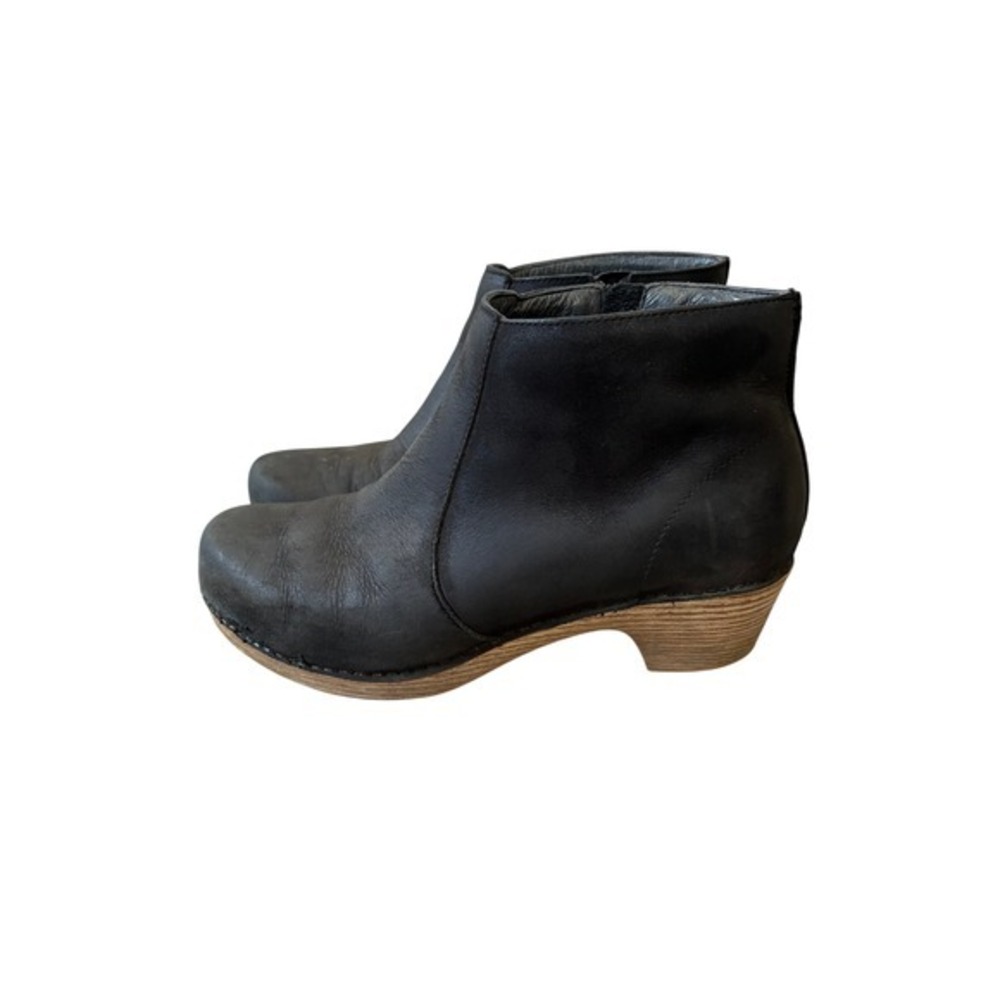 Dansko Maria Black Leather Ankle Boots Clog Heel Side Zip EU 40